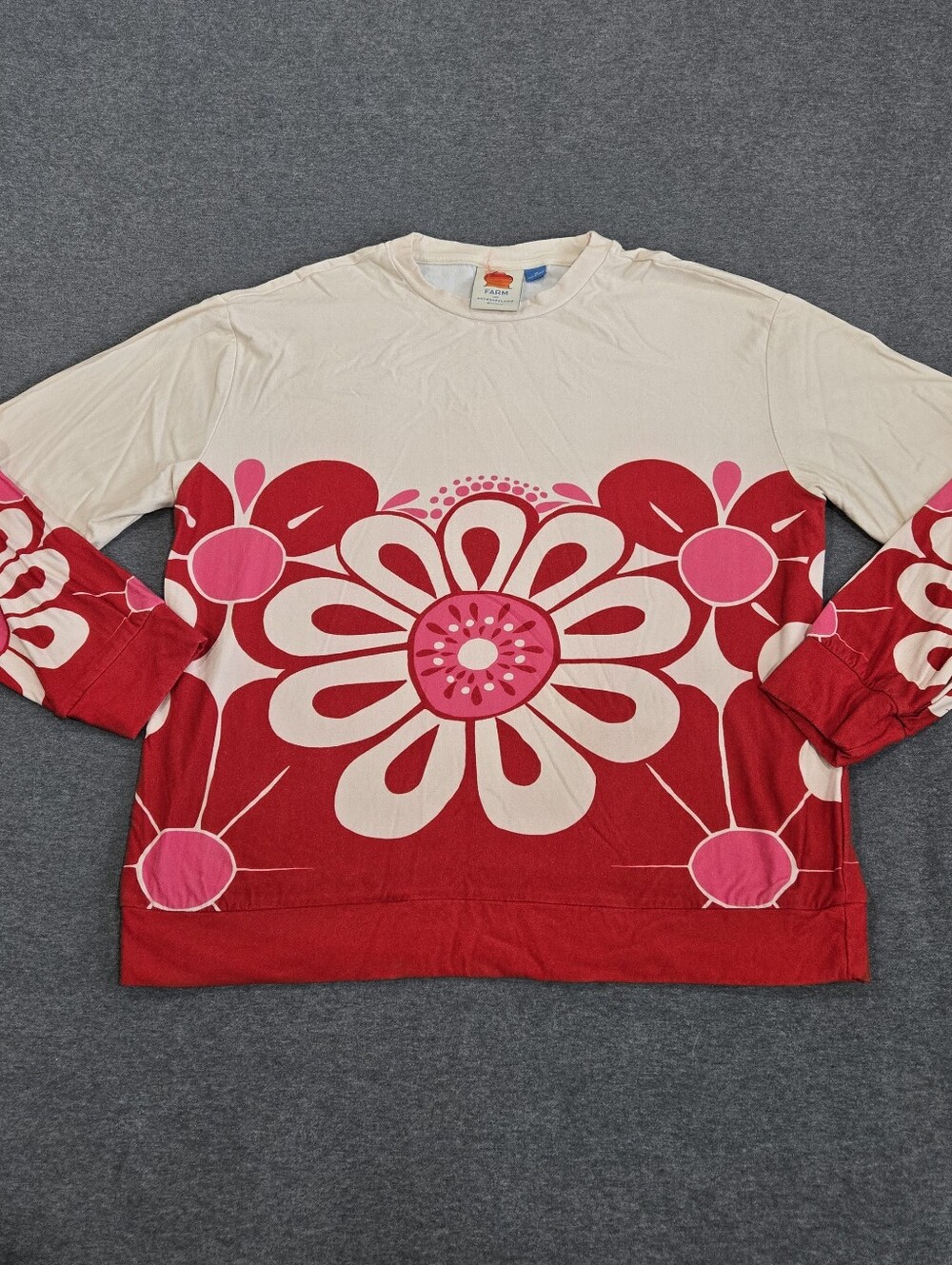 Farm Rio x Anthropologie Printed Sweater Womens Medium Graphic Floral Red Pink